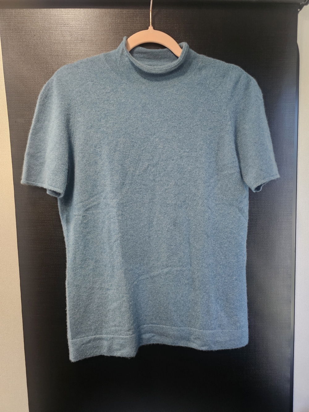 Brooks Brothers 100% Cashmere Blue Short Sleeve Mock Neck Sweater Woman's M